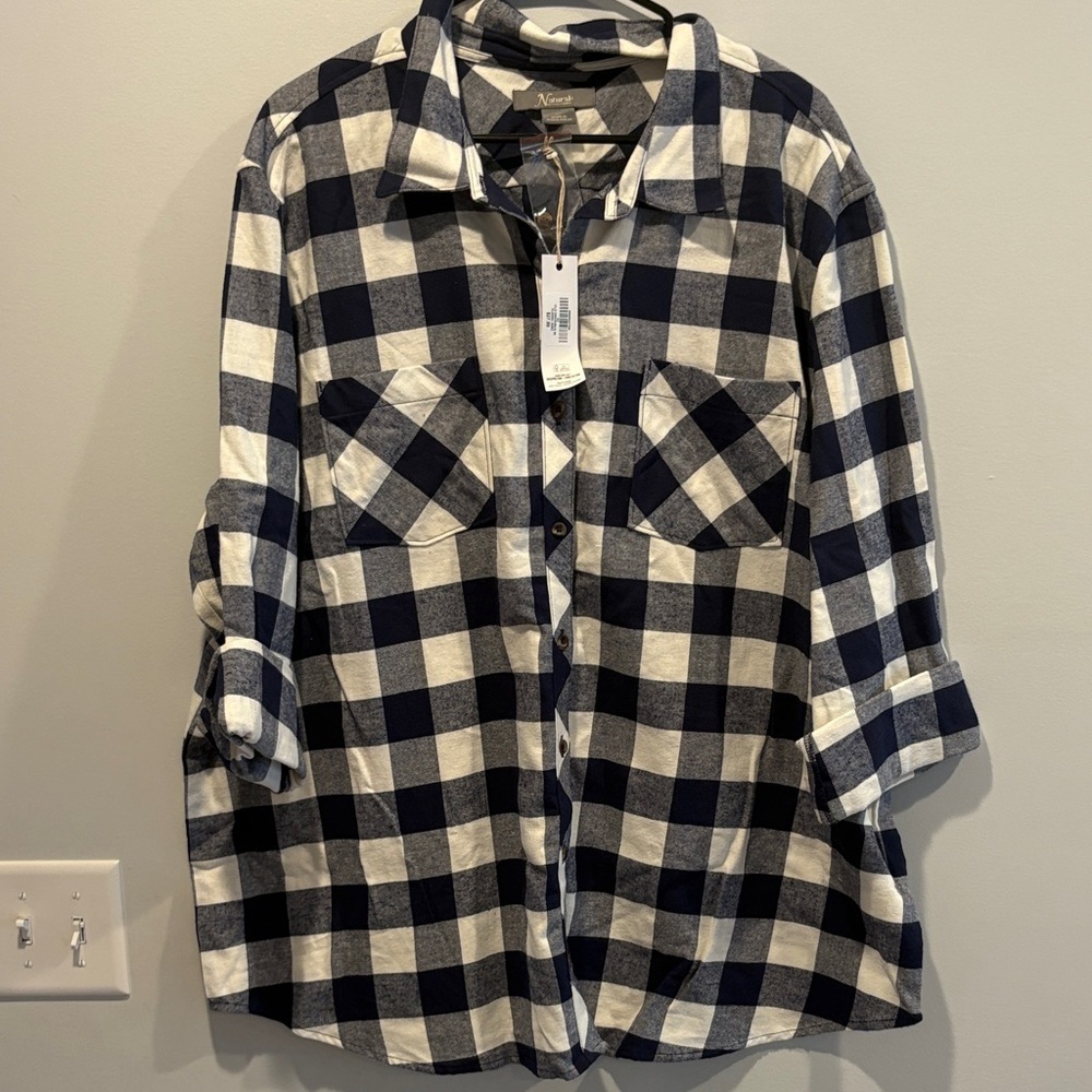 Natural Reflections Navy and White Plaid Shirt
